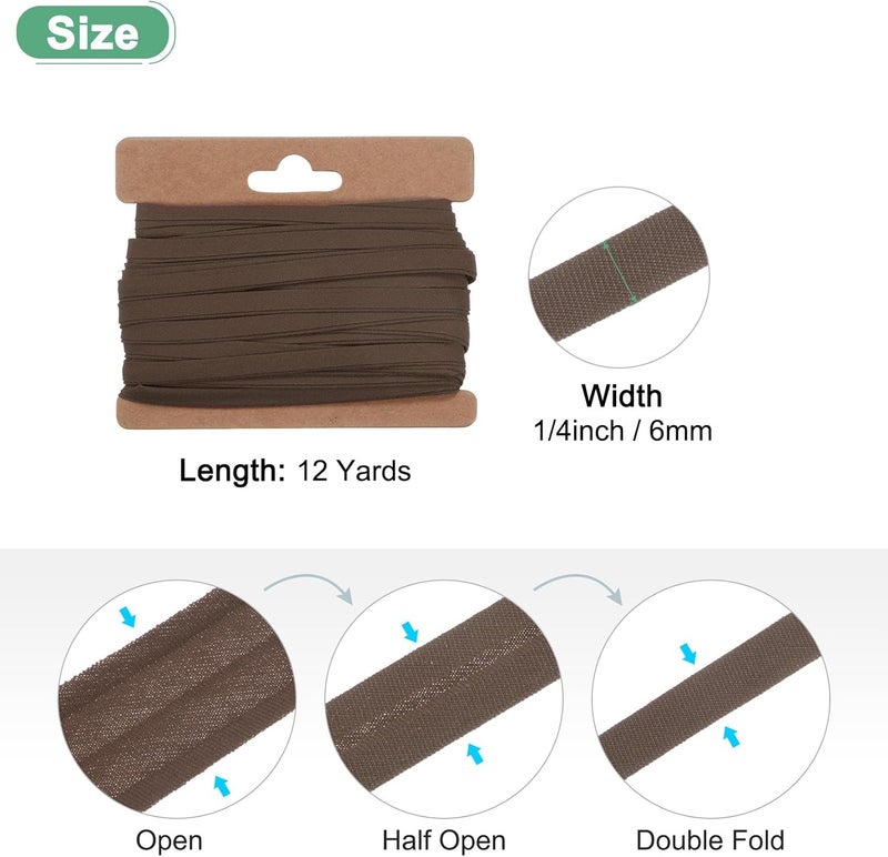 M METERXITY Double Fold Bias Tape 1/4 Inch 12 Yards Cotton Bias Binding Tape Bulk Double Fold Bias Tape for Sewing/Seaming Hemming/Binding//Quilting/DIY Craft [Coffee] - Image 3